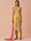 Awesome Yellow Floral Embroidery Silk Event Wear Pant Suit