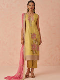 Awesome Yellow Floral Embroidery Silk Event Wear Pant Suit