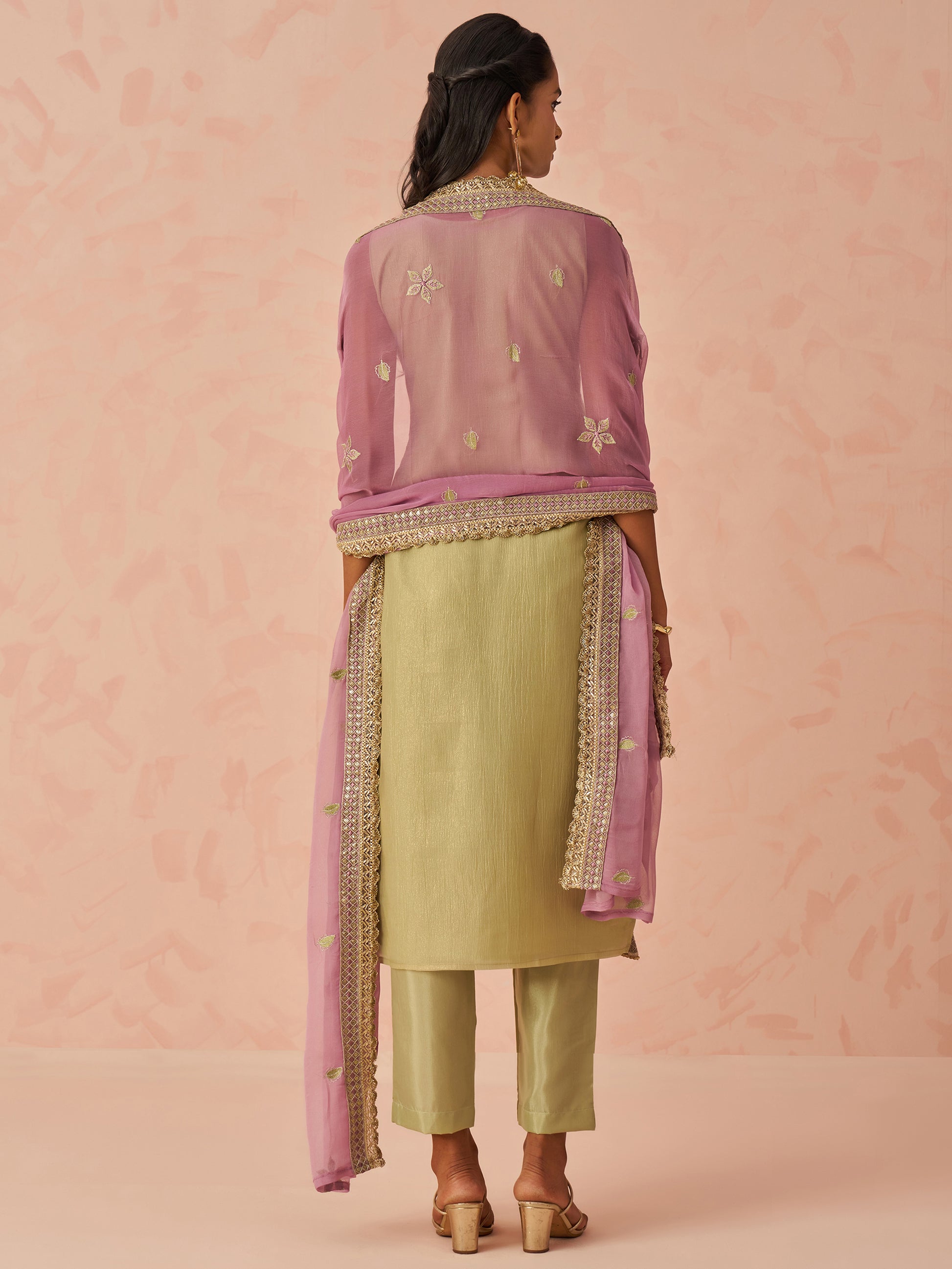 Marvelous Pista Green Floral Embroidered Silk Festival Wear Pant Suit