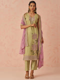 Marvelous Pista Green Floral Embroidered Silk Festival Wear Pant Suit