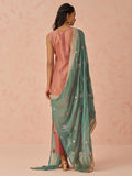 Glamorous Peach Floral Embroidered Silk Pant Suit With Dupatta