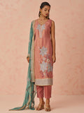 Glamorous Peach Floral Embroidered Silk Pant Suit With Dupatta