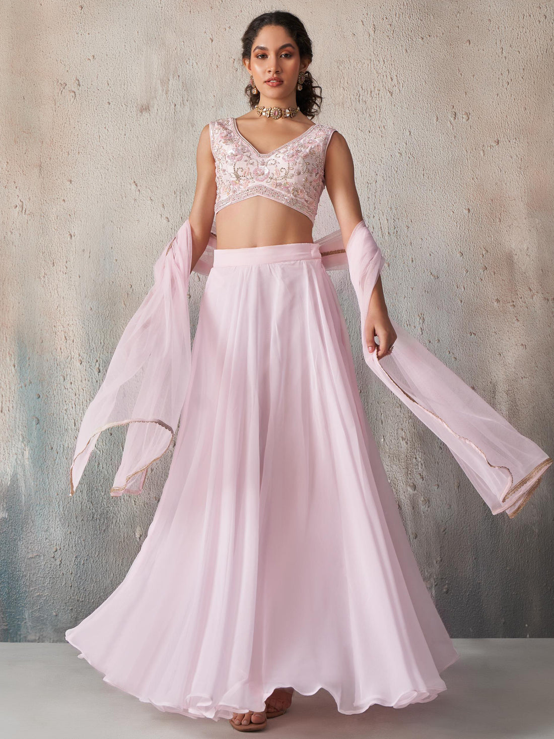 Adorable Pink Sequins Georgette Sangeet Wear Lehenga Choli