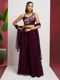 Attractive Wine Khatli Work Georgette Designer Crop Top Palazzo