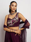 Attractive Wine Khatli Work Georgette Designer Crop Top Palazzo
