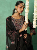 Alluring Black Embroidered Organza Festive Wear Pant Suit with Dupatta