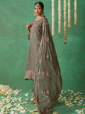 Beautiful Grey Embroidered Organza Festive Wear Pant Suit with Dupatta