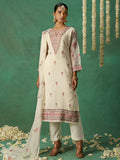 Captivating Beige Embroidered Organza Festive Wear Pant Suit with Dupatta