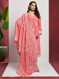 Lovely Peach Floral Embroidered Organza Festival Wear Pant Suit with Heavy Dupatta