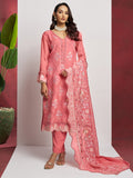 Lovely Peach Floral Embroidered Organza Festival Wear Pant Suit with Heavy Dupatta