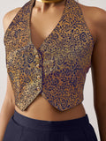 Magnetic Navy Blue Jacquard Event Wear Waistcoat Indo-Western Co-Ord Set