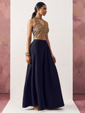 Magnetic Navy Blue Jacquard Event Wear Waistcoat Indo-Western Co-Ord Set
