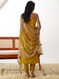 Lovely Mustard Yellow Thread Work Organza Straight Suit With Dupatta