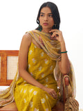 Lovely Mustard Yellow Thread Work Organza Straight Suit With Dupatta