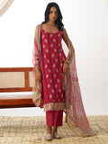 Gorgeous Coral Red Thread Embroidery Organza Festival Wear Pant Suit