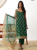 Special Green Thread Work Organza Mehendi Wear Suit With Dupatta