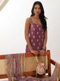 Attractive Purple Thread Embroidery Organza Event Wear Straight Suit