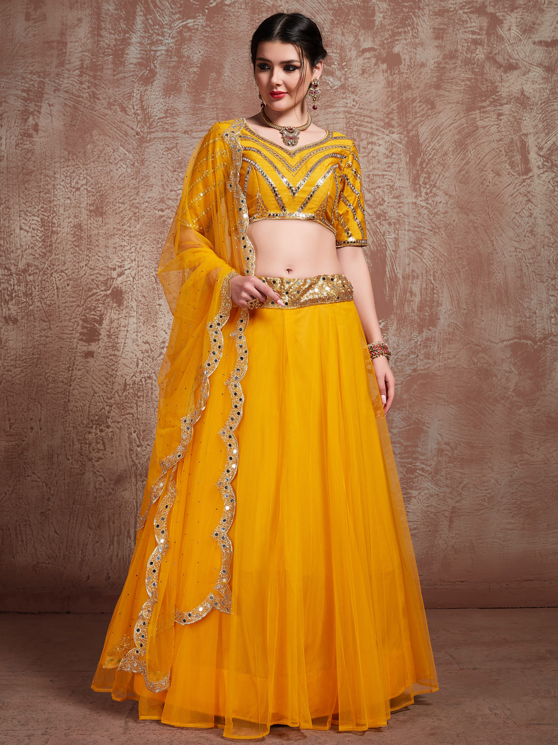 Glamorous Yellow Net Haldi Wear Lehenga Choli With Dupatta