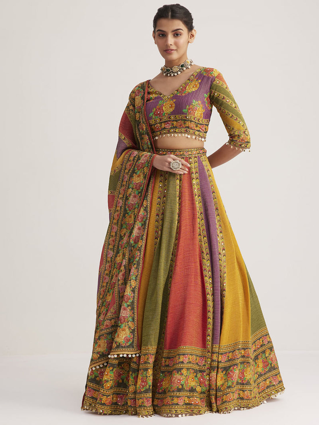 Astonishing Multi-Color Floral Printed Organza Festival Lehenga Choli