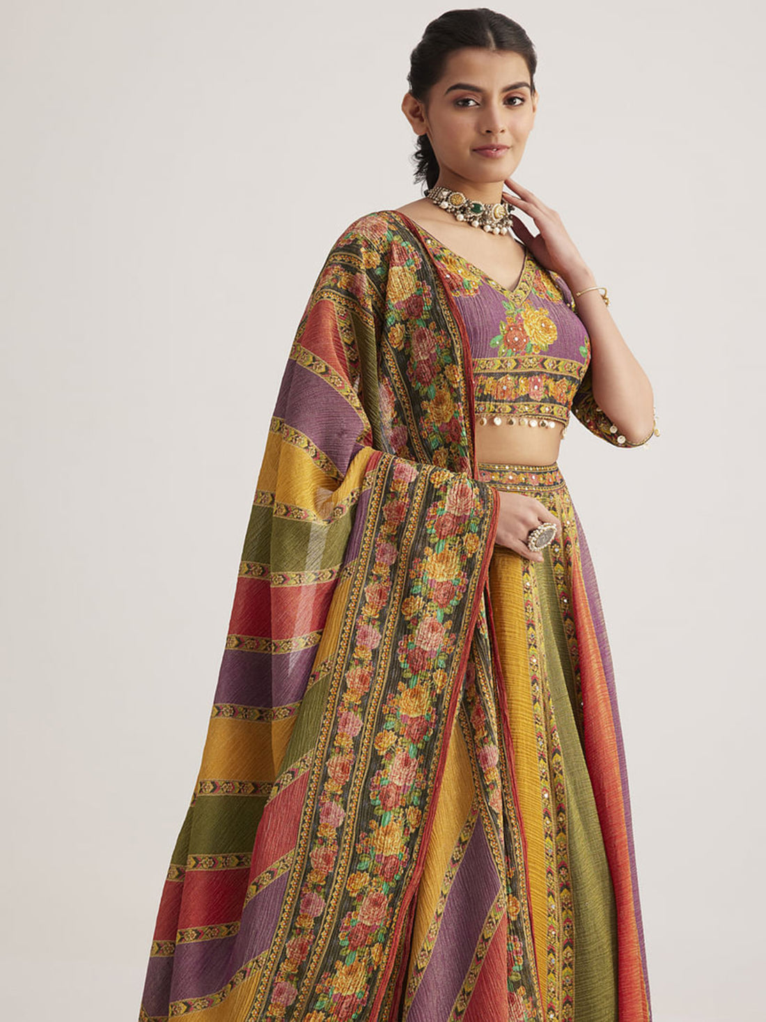Astonishing Multi-Color Floral Printed Organza Festival Lehenga Choli