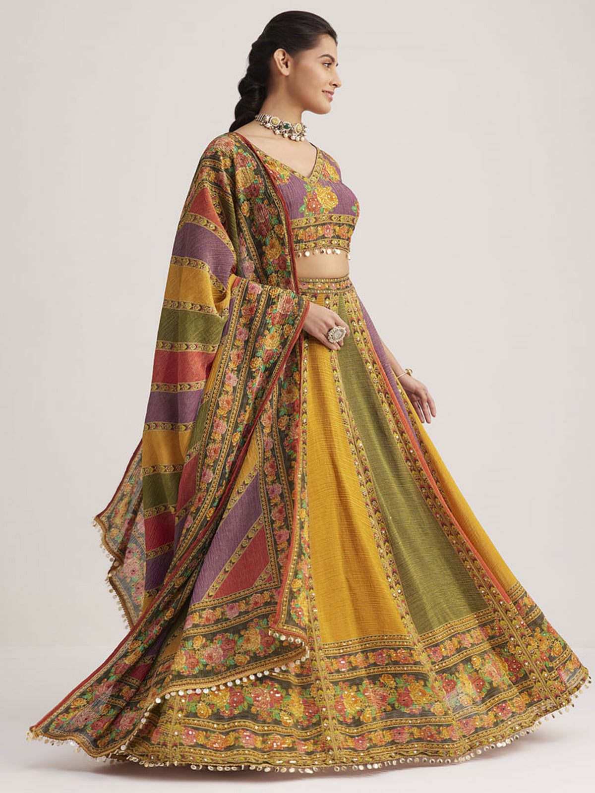 Astonishing Multi-Color Floral Printed Organza Festival Lehenga Choli