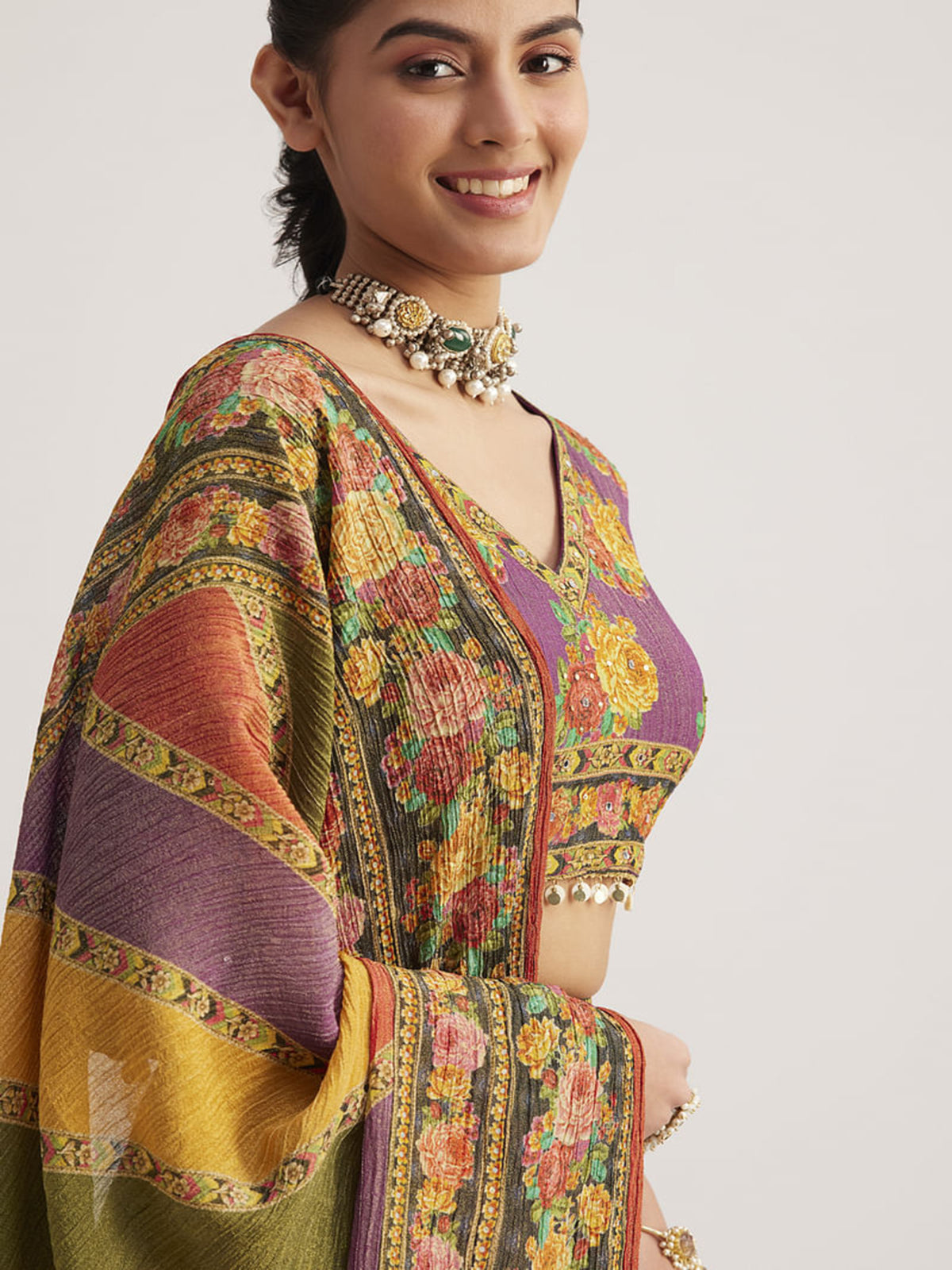 Astonishing Multi-Color Floral Printed Organza Festival Lehenga Choli