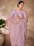 Captivating Lavender Sequins Net Party Wear Saree With Blouse