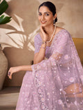Glamorous Lilac Thread Work Net Event Wear Saree With Blouse