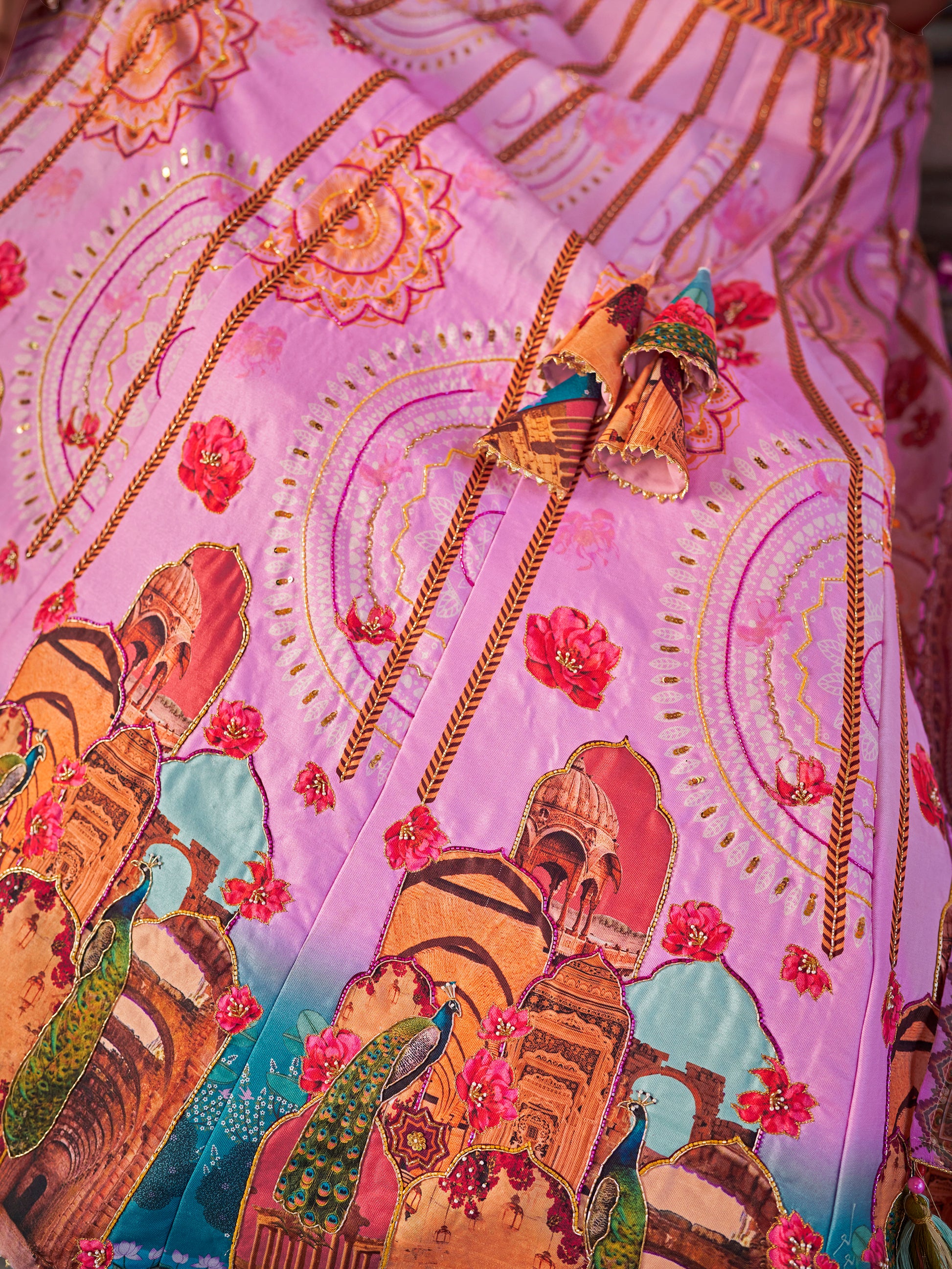 Pretty Pink Printed Art Silk Wedding Wear Lehenga Choli