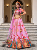 Pretty Pink Printed Art Silk Wedding Wear Lehenga Choli