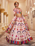 Awesome Off-White Printed Art Silk Festive Wear Lehenga Choli With Dupatta