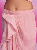 Enchanting Peach Embroidery Organza Party Wear Crop Top With Cape