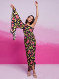 Stunning Black Floral Printed Chinon Silk Western Dress