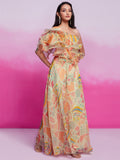Gorgeous Cream Printed Organza Party Wear Crop Top with Palazzo