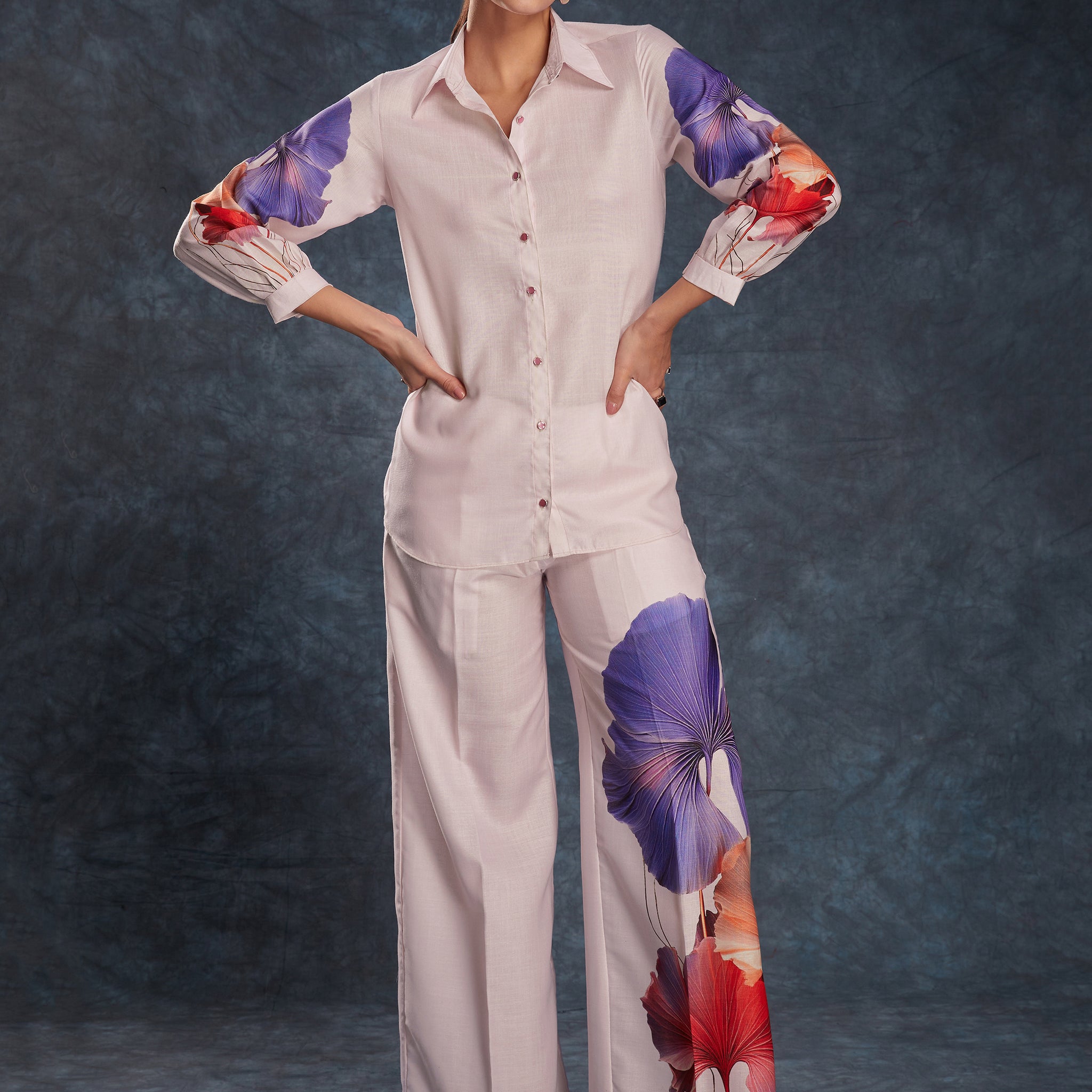 Fabulous Light Pink Digital Printed Linen Office Wear Co-Ord Set