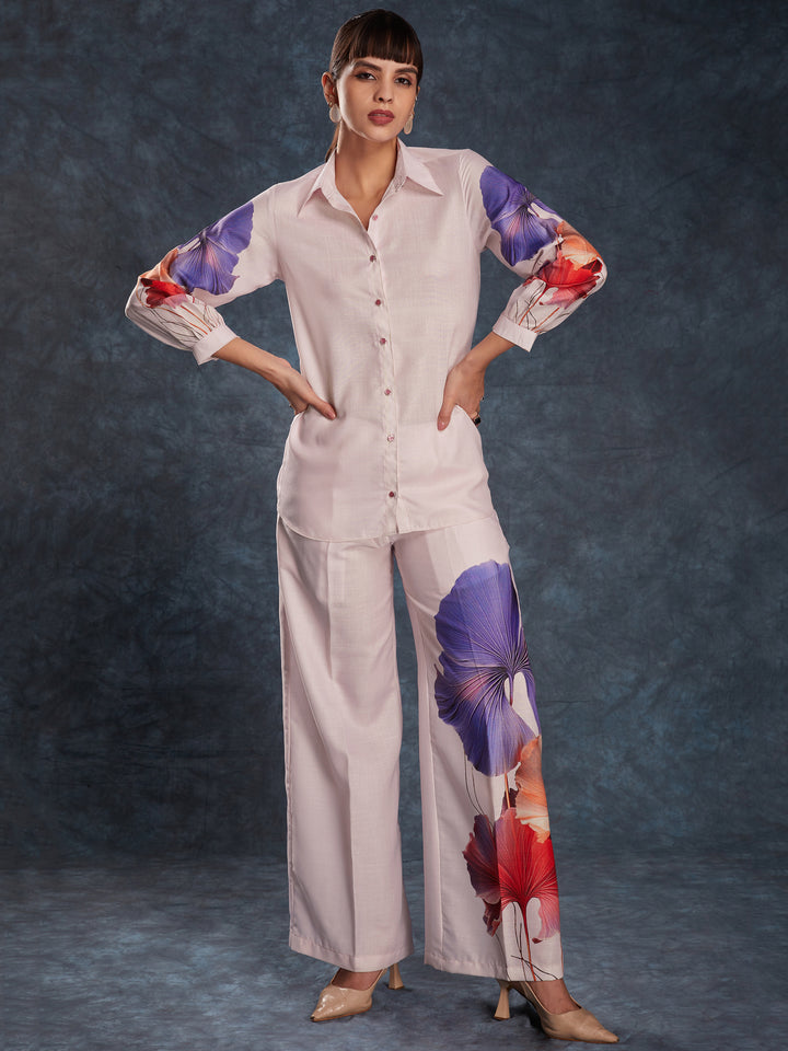 Fabulous Light Pink Digital Printed Linen Office Wear Co-Ord Set