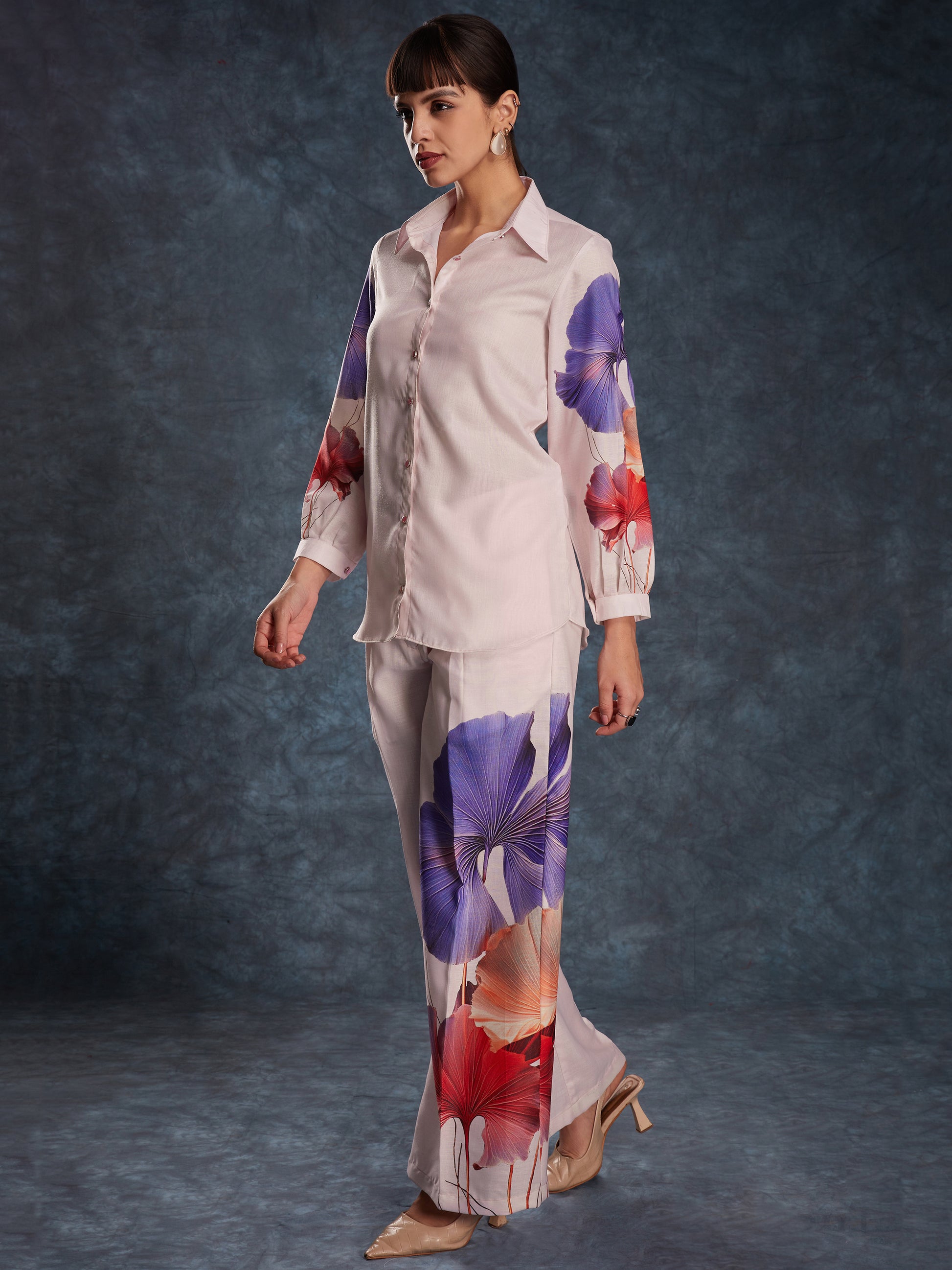 Fabulous Light Pink Digital Printed Linen Office Wear Co-Ord Set