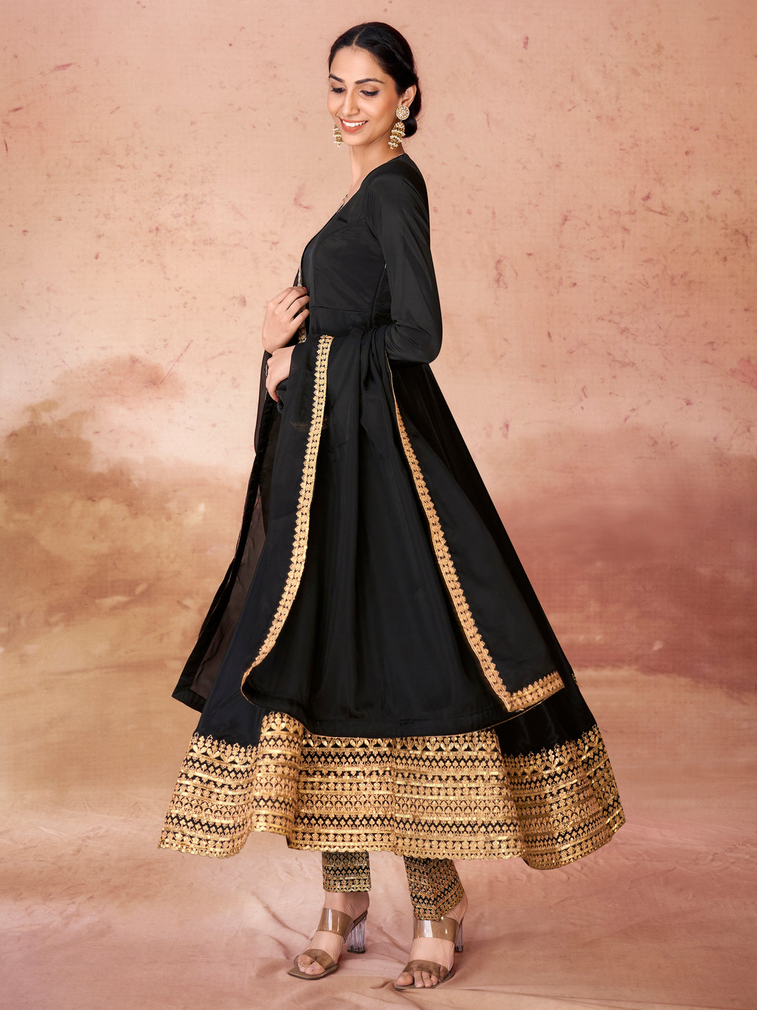 Wonderful Black Heavy Embroidered Border Anarkali Suit With Dupatta