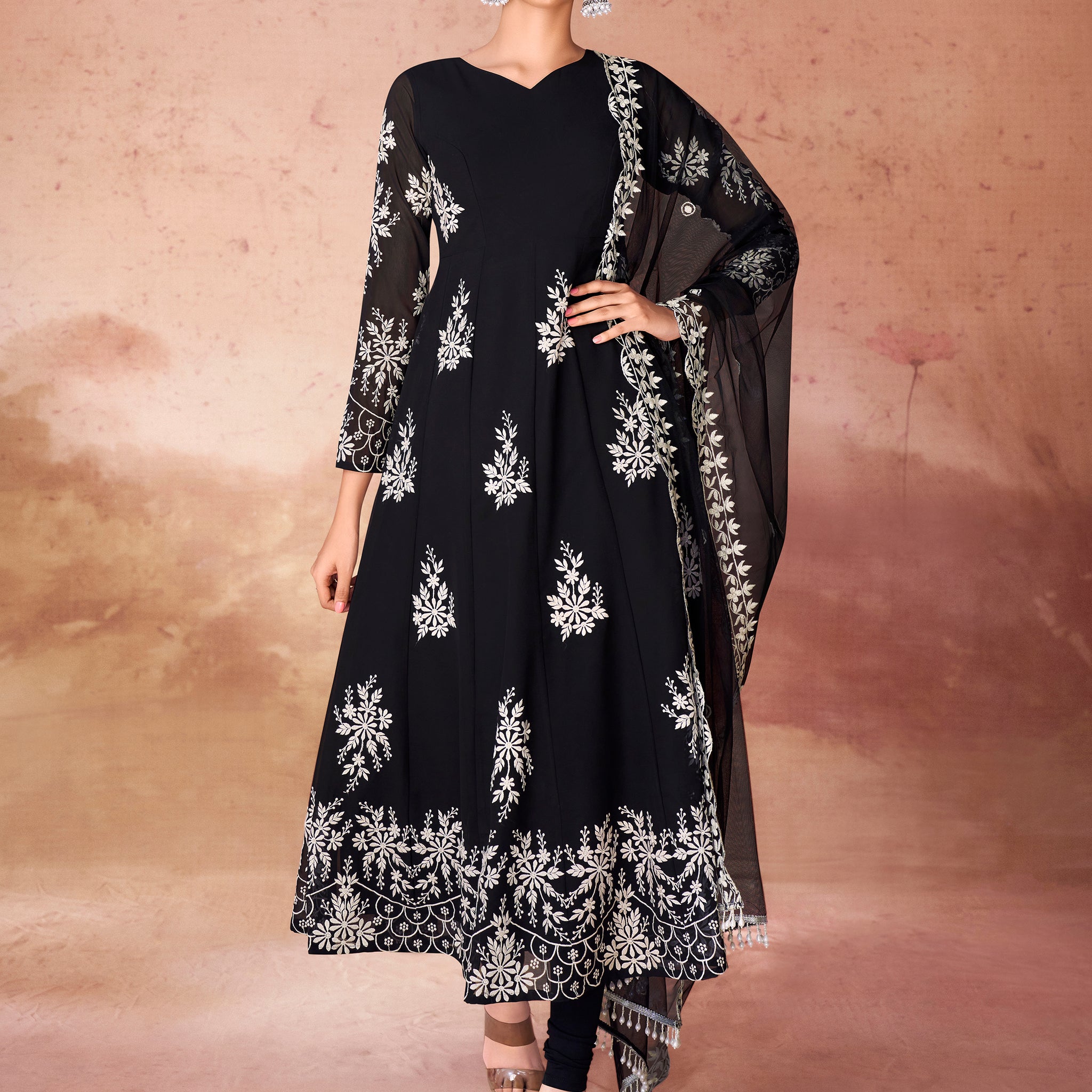 Fabulous Black Embroidered Georgette Event Wear Salwar Kameez
