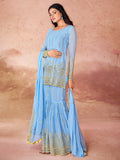 Outstanding Sky-Blue Sequins Georgette Designer Sharara Suit