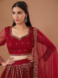 Marvelous Red Sequins Work Organza Wedding Lehenga Choli With Dupatta 