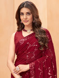 Stunning Maroon Sequins Georgette Party Wear Saree With Blouse