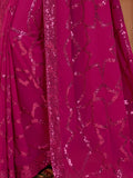 Fantastic Magenta Sequins Georgette Reception Wear Saree With Blouse