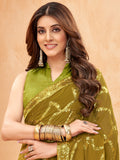 Marvelous Olive Green Sequins Georgette Mehendi Wear Saree