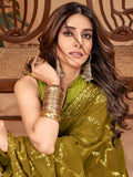 Marvelous Olive Green Sequins Georgette Mehendi Wear Saree