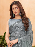 Incredible Grey Sequins Georgette Party Wear Saree With Blouse