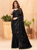 Astonishing Black Sequins Georgette Reception Wear Saree