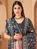 Charming Black Digital Printed Pashmina Traditional Saree With Shawl