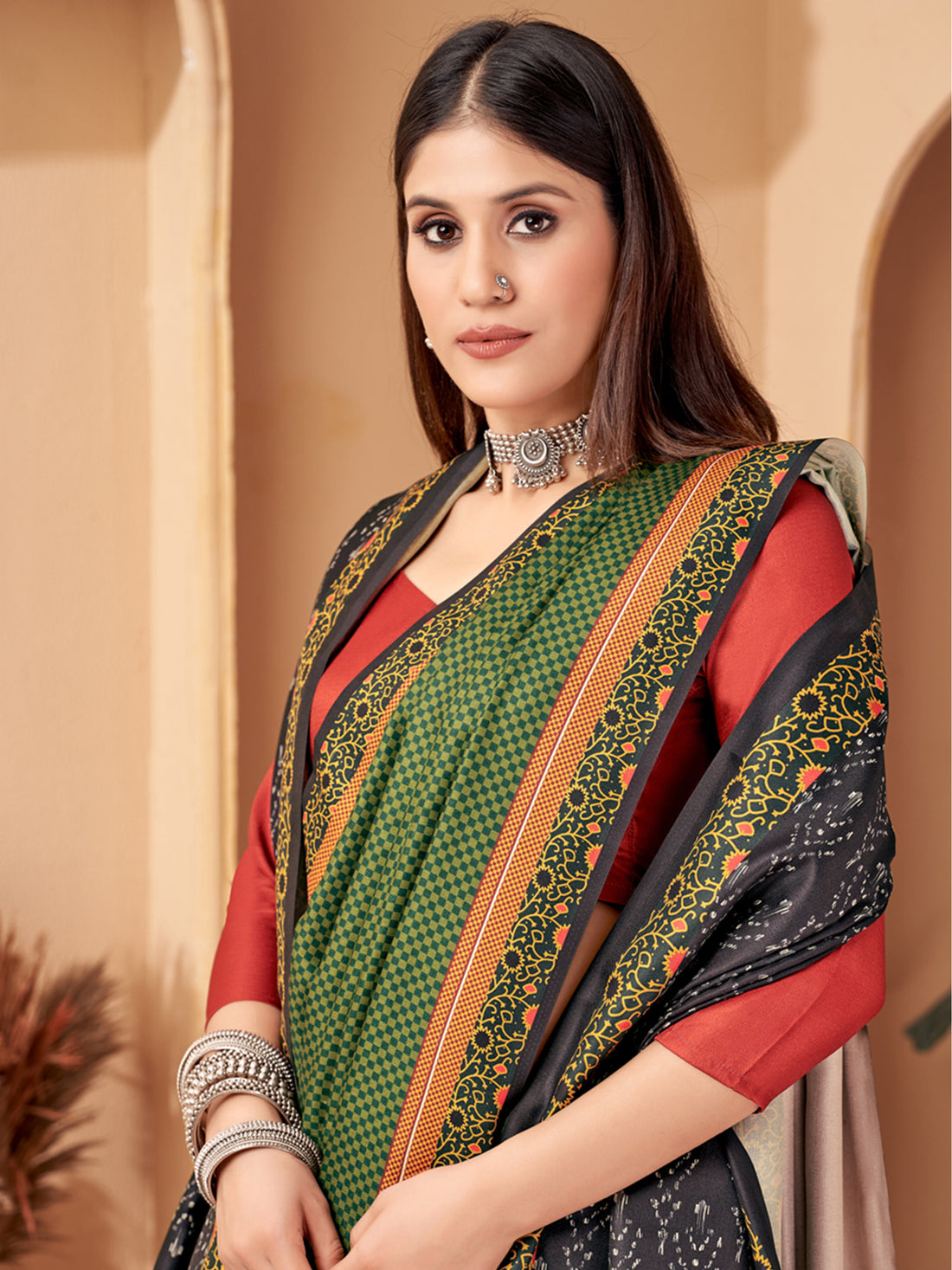 Wonderful Multi-Color Digital Printed Pashmina Saree With Shawl