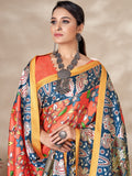 Attractive Orange Digital Printed Pashmina Event Wear Saree With Shawl